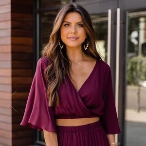 Burgundy wrap cropped blouse